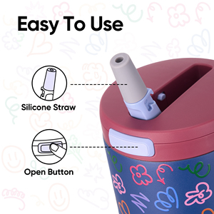 Stainless Steel Insulated Tumbler Handle Cartoon Print Push Button Lid Silicone Straw <b>Car</b> <b>Cup</b> <b>Holder</b> Friendly Vacuum Travel - Product Image 3