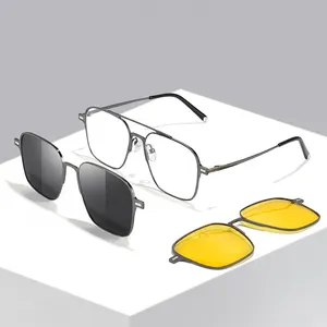 7009 Men Fashion Polarized Magnetic Glasses Custom Logo Square Polarized Magnetic Clip On Sunglasses Optical Glasses Frame