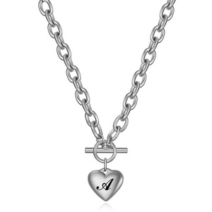 Collier pendentif en acier inoxydable gravé au laser en forme de cœur avec initiale, chaîne de clavicule pour un usage quotidien, cadeau - Product Image 2