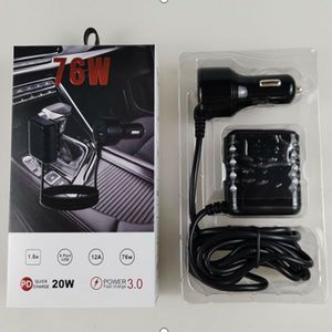 Cargador de Coche 4 en 1 de 76W A+C con QC3.0 y Cable de Extensión de 1.8m para Carga Rápida de Teléfonos en Asientos Delanteros y Traseros - Product Image 1