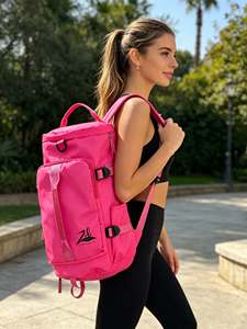 Waterproof Pink Barrel Gym <b>Backpack</b> <b>Large</b> Capacity Travel Duffel Bag Multi Buckle Sports Fitness Bags Custom Logo Wholesale - Product Image 1