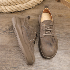 Chaussures décontractées pour hommes en cuir à lacets, bout rond, semelle respirante en EVA, été, 38-44, doublure en cuir véritable - Product Image 3