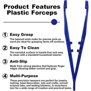 Pince à épiler industrielle jetable en plastique, résistante aux acides, avec manche en plastique et pointe dentelée pour laboratoire, maison, pansements et travaux manuels - Product Image 2