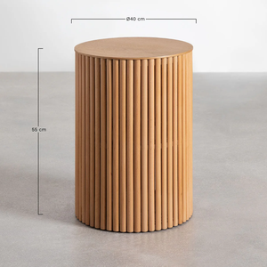 Modern Wooden Side <b>Table</b> with Round Top Vertical Groove Design Solid Wood Accent <b>Table</b> for Living Room Bedrooms - Product Image 3