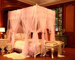 Розовая полиэфирная сетка высокой плотности, роскошные четыре стойки, металлические стойки, балдахин, москитная сетка - Product Image 4
