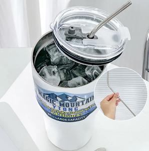 Tasse thermos magique en acier inoxydable avec paille, glace, café, bouteille isolée sous vide, voiture, voyage, extérieur, W23-401 - Product Image 4
