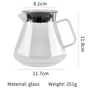 Tazza per caffè in vetro con gocciolatore di caffè caldo versare sopra la preparazione del caffè Set di teiere a forma di <span class=keywords><strong>diamante</strong></span> da 600ml vetro resistente al calore - Product Image 3