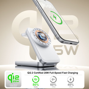 Chargeur sans fil magnétique multifonctionnel <span class=keywords><strong>3</strong></span> en 1 Qi2.2 25W tendance pour iPhone, écouteurs et iWatch, production OEM - Product Image 3