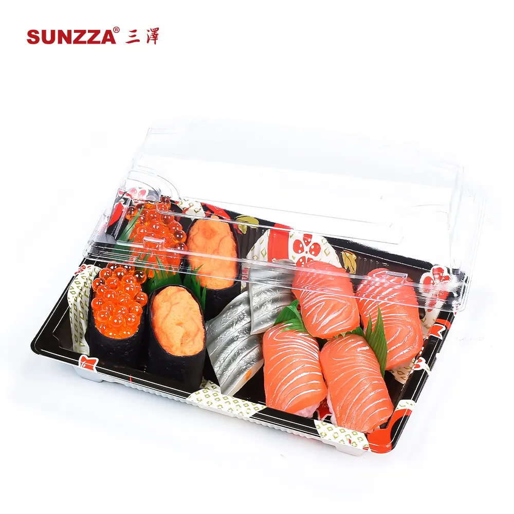 Sunzza Japanese shop /supermarket food packaging Mountain wild red take out to go disposable plastic 10pcs rectangle sushi