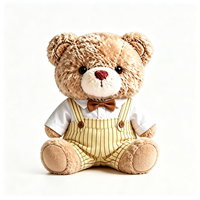 Ours en peluche vintage pour gentleman, marron, moelleux, avec nœud papillon, chemise blanche et salopette rayée jaune