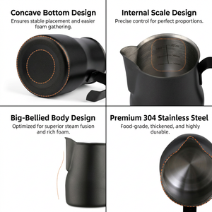 เหยือกนมสแตนเลส Kingze Barista Tools ขนาด 350 มล./450 มล. สีสันสดใส สำหรับทำลาเต้อาร์ต ชงกาแฟและชา - Product Image 3