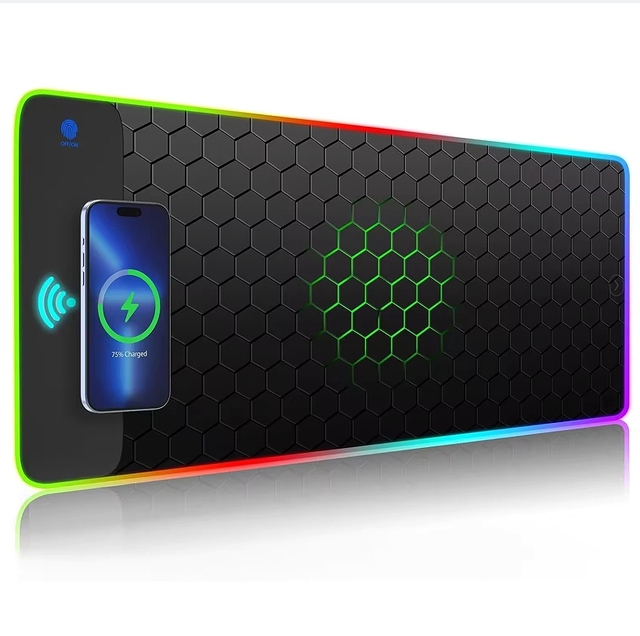 Wireless Charging Rgb Mouse Pads With Custom Laser Logo on Charging Board Large RGB Mouse Pad With Wireless Charger