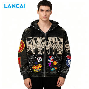 पुरुषों के कारखाने के लिए कस्टम विंटेज धुलाई गई धुलाई गई धुत 100% सूती बैगी पहने हुए जिपर जैकेट - Product Image 3