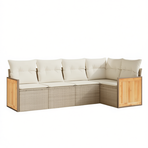 Set Divano da Giardino in Rattan PE Beige, Arredamento da Esterno con Cuscini in Schiuma ad Alta Densità, Design Contemporaneo - Product Image 1