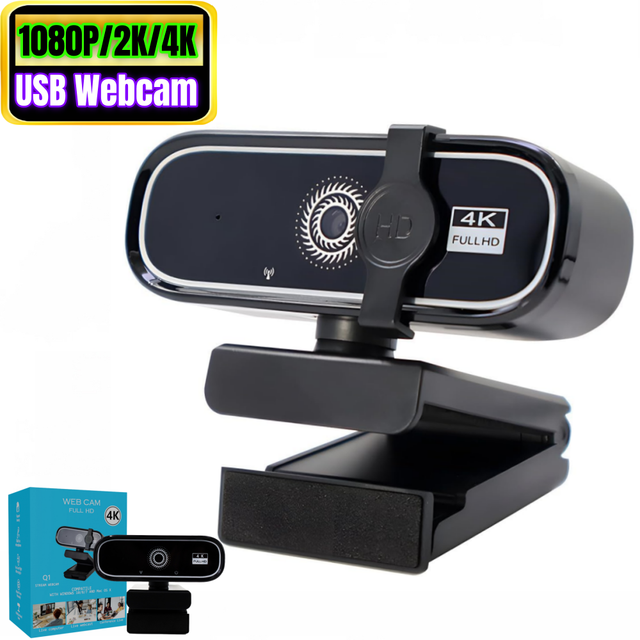 1080P 2K 4K Webcam with Auto Light Correction, Noise Canceling Mic, Privacy Cover, Wide Angle for PC Meetings & Streaming