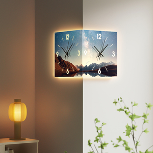 Reloj de pared moderno con pantalla Digital silenciosa de doble cara para sala de estar, Art Deco abstracto, retroiluminación naranja, aguja acrílica de doble cara - Product Image 5