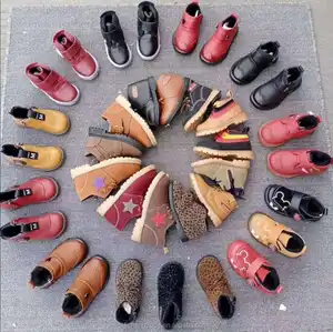 Yüksek kalite moda deri ayakkabı kış sıcak botlar çocuklar karışık kullanılan ucuz kışlık botlar çocuklar için