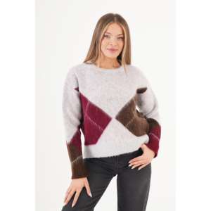 เสื้อสเวตเตอร์ถักไหมพรมสีเทาเมกะ ลายบาคลาวา สำหรับผู้หญิง ขายส่ง - Product Image 3