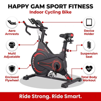 Vélo de spinning cardio avec transmission par courroie magnétique, volant d'inertie de 13 kg, guidon multi-grip et selle ultra-souple, capacité 150 kg