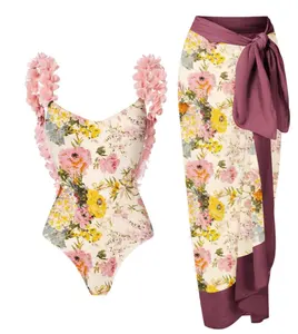 Private Label Oem Custom 2024 Trend Swimwear Bikini Swimsuit With Skirt Sarong Dress Cover Up Kimono Swimsuits For Women 2021