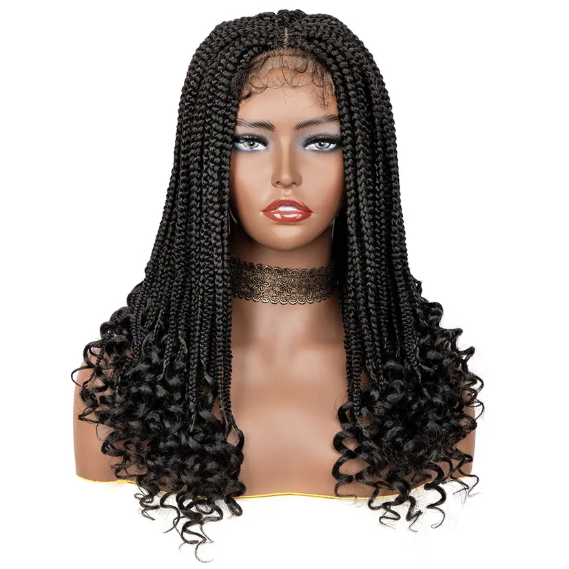 Cheap Heat Resistant Pre Strerched Synthetic Fiber Long Lace Closure Braiding Hair Wigs for Black Women