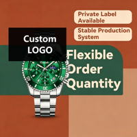 Montre chronographe à quartz pour homme, cadran vert, boîtier bicolore or et argent, fenêtre de date, bracelet en acier inoxydable, sport