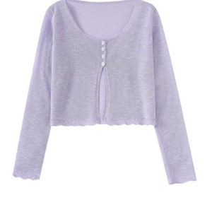 Women's Thin Knitted Crop <b>Cardigan</b> Long Sleeve Solid Color Breathable Loose Fit Single Breasted Wavy <b>Edge</b> Top - Product Image 5