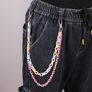 Cadena de pantalón de acrílico de doble capa colorida Yueli, cadena de cintura estilo hip hop, accesorio unisex para uso diario, estilo urbano moderno. - Product Image 2