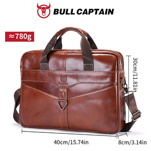 BULLCAPTIAN Men's Genuine Leather <b>Briefcase</b> Business Casual Commuting Bag Portable Crossbody Shoulder Bag 15.5-inch Laptop Bag - Product Image 6