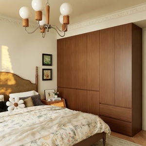 Armario de dormitorio BALOM de madera de nogal, armario de dormitorio de madera maciza y MDF de gran capacidad, listo para ensamblar, OEM - Product Image 1