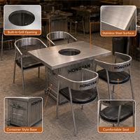 Solution de restauration commerciale moderne : Table conteneur 120x80cm avec 4 chaises rembourrées, durable et écologique pour projets de cafés et bistrots