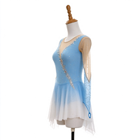 Robe de patinage et de danse pour enfants et adultes, dégradé bleu clair et blanc, maille nude, manches longues, dos orné de strass, pour compétition et spectacle de patinage sur glace