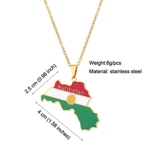 Collier en acier inoxydable plaqué or 18 carats avec pendentif carte drapeau national kurdistane - Product Image 6