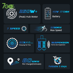 Bicicleta Eléctrica Plegable Portátil 7Go 2025 de 48v 250w con Batería de Litio de Aleación de Aluminio de 20 Pulgadas, 50 km de Autonomía en Carretera Urbana, 7 Velocidades para Adultos - Product Image 6