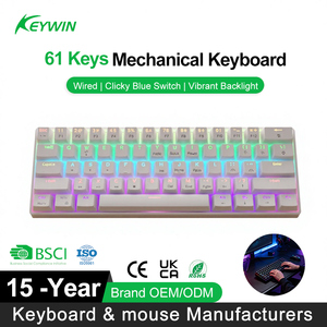 <span class=keywords><strong>Teclado</strong></span> Mecánico para Juegos Blue Switch, <span class=keywords><strong>60</strong></span>%, Compacto, 61 Teclas, Retroiluminación de Arcoíris, Cableado, Blanco, para PC - Product Image 1
