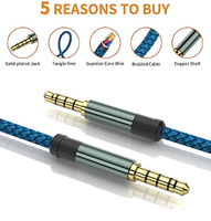 2 Packs de câbles audio TRRS 3.5mm, 4 conducteurs avec micro Cordon auxiliaire tressé en nylon compatible avec les chaînes stéréo domestiques, les haut-parleurs, les écouteurs, Sony
