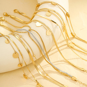 2025 नए फैशन वाटरप्रूफ सोने की प्लेटेड स्टेनलेस स्टील लिंक चेन दिल की महिला फुट गहने उपहार - Product Image 2