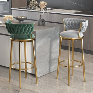 Luxury Kitchen Counter <b>Stool</b> Modern High Bar Chair With Gold Metal Velvet Leather-Adjustable <b>Plastic</b> Furniture Table - Product Image 1
