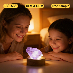Hot Sale <b>Table</b> Lamp Natural Crystal Rough Stone Light Fluorite Lamp with Wooden Base for Decoration - Product Image 6