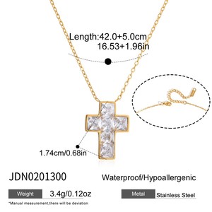 Retro Vintage 18K Gold Plated Stainless Steel Cubic Diamond <b>Cross</b> Pendant Clear Crossed Zircon Necklace Unisex Main Stone - Product Image 3