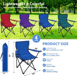 Anglechic, 4 Uds., sillas de Camping plegables ligeras portátiles, tamaño <span class=keywords><strong>Regular</strong></span>, bolsillo lateral de malla, bolsa de transporte, portavasos elegante para la playa - Product Image 2
