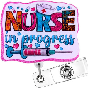 Oferta Especial Carrete Retráctil para Identificación de Enfermera Registrada RN BSN Rosa con Purpurina Porta Tarjetas de Identificación Accesorios para Enfermeras - Product Image 1