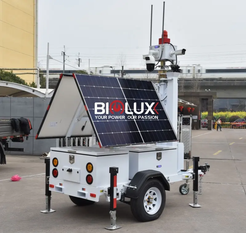 BIGLUX trailer standar AS dipasang 21ft tiang teleskopik dengan 4 kamera ptz trailer pengawasan seluler