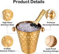 Seau à glace doré 5 litres en acier inoxydable 201 durable, rond, pour bar à vin, fête, mariage, banquet, barbecue extérieur, logo personnalisé