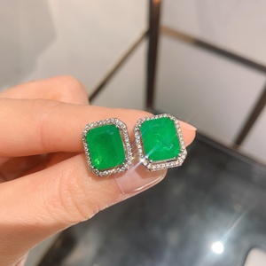 Fashion 9*11mm <b>Emerald</b> Green Zircon Minimalist Necklace <b>Earrings</b> Ring Set Eco-friendly Copper Trendy Jewelry Sets - Product Image 4