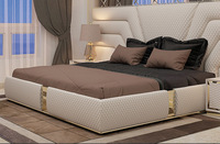 Cadre de lit moderne King en bois massif double taille ensemble de meubles de chambre à coucher rembourrés artificiels blancs lit souple assemblé en cuir
