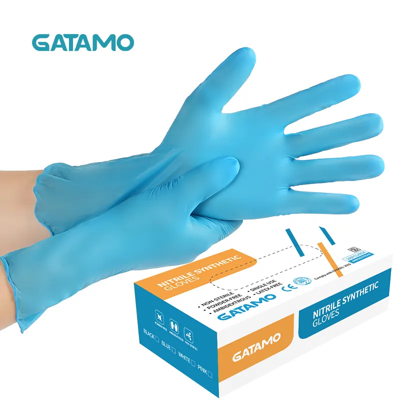 Guantes de nitrilo sintético, manguitos largos de 12 pulgadas, sin látex, mezcla de vinilo azul de grado alimenticio