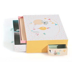 Luxury Biodegradable Baby <b>Memory</b> Gift <b>Box</b> with Ribbon Custom Logo Slide-Out Drawer and Small Drawer - Product Image 1