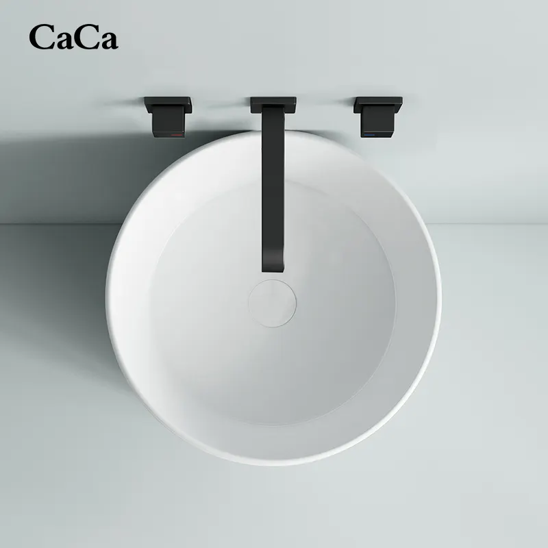 CaCa Wholesale White round Basin with Pedestal Lavamanos modern ceramic wash basin and free standing sink