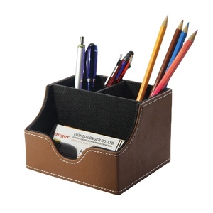 Square Pen Holder Pencils Cup - Desktop PU Leather Stationery Organizer LG8104